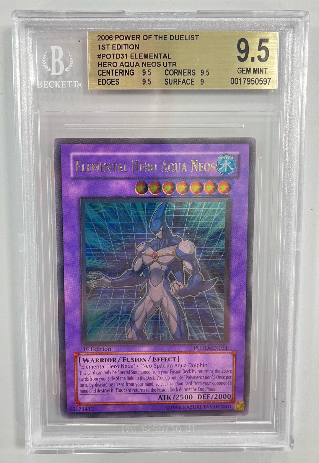 Elemental Hero Aqua Neos UTR 1st Edition Gold Stamp American BGS 9.5