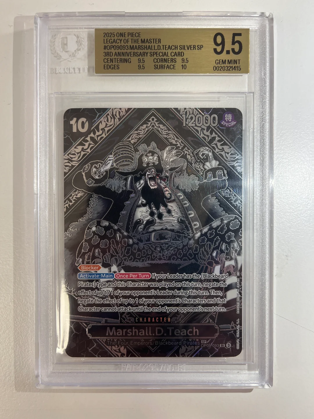 Marshall.D.Teach Silver Anniversary Rare OP12/OP09-093 ENG BGS 9.5