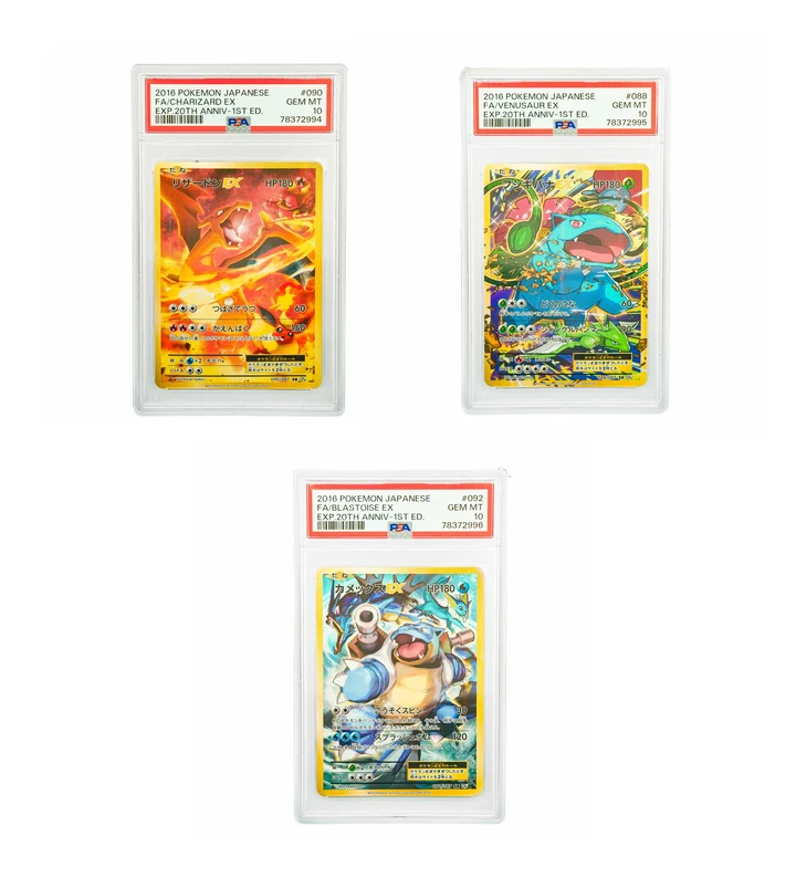 Charizard Ex, Venusaur Ex, Blastoise Ex 20th Anniversary First Edition Sequential JAP PSA 10