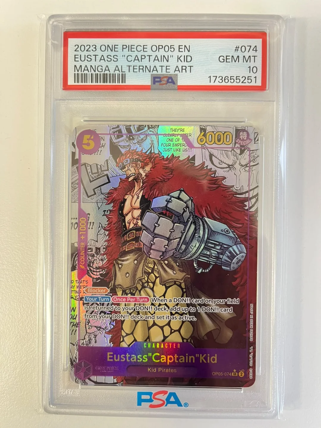 Eustass"Captain"Kid Manga Rare OP05-074 ENG PSA 10