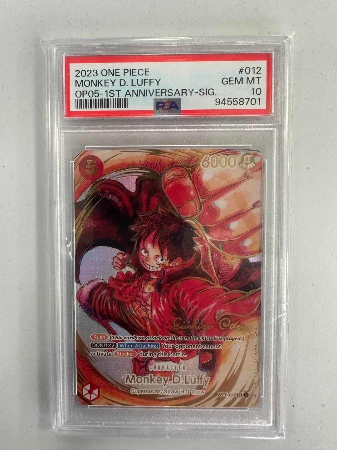 Monkey.D.Luffy 1st Anniversary Special Art Signed ST01-012 ENG PSA 10