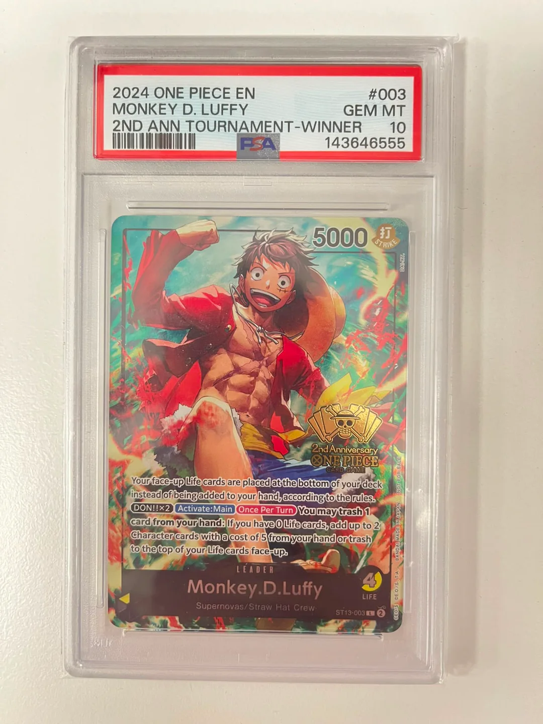 Monkey.D.Luffy 2nd Anniversary ST13-003 ENG PSA 10