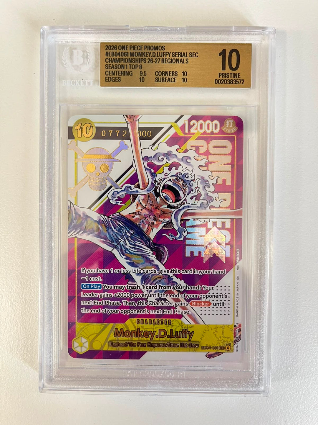 Monkey.D.Luffy Serialized Top 8 Regional Prize EB04-061 ENG BGS 10
