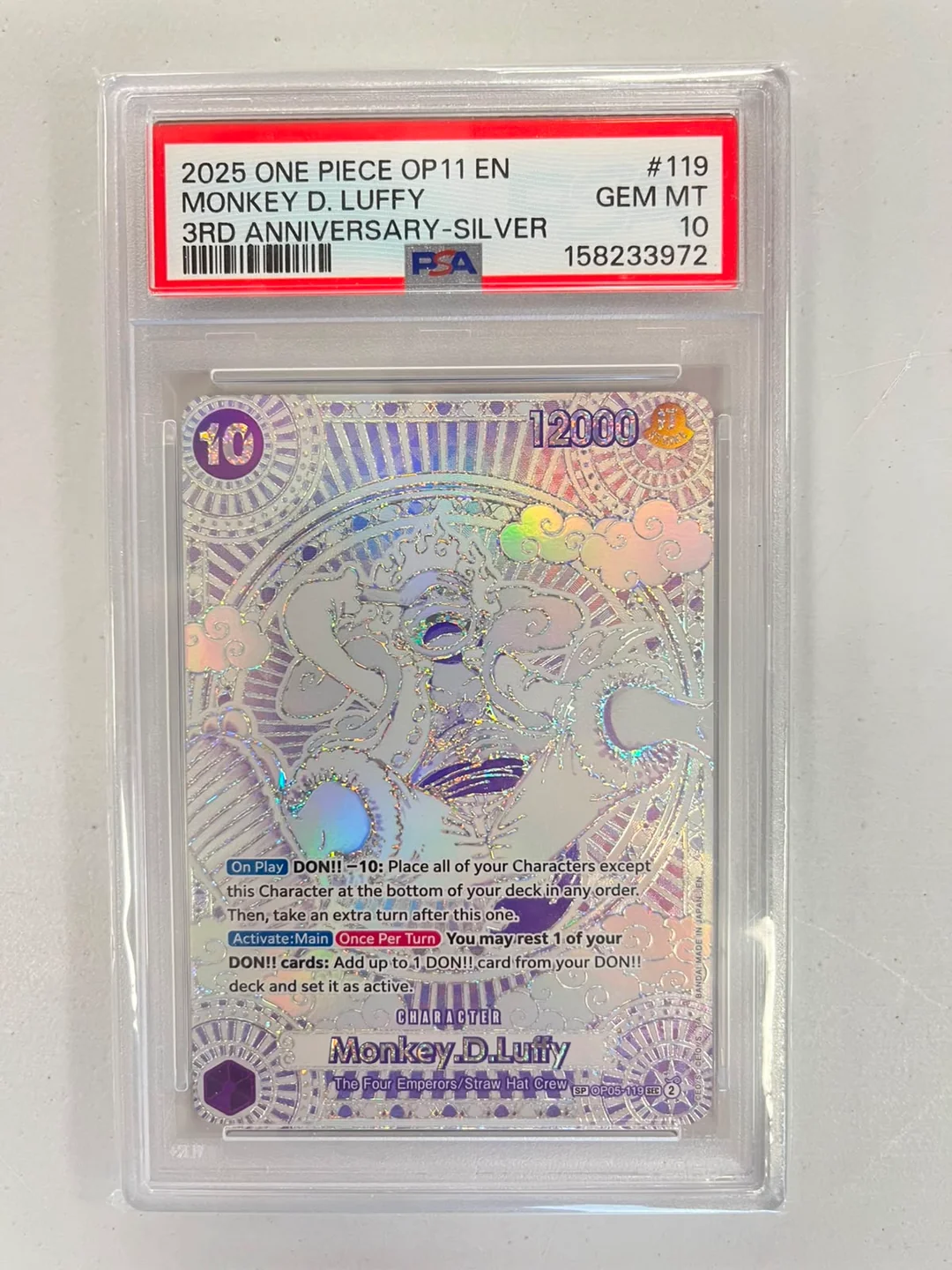 Monkey.D.Luffy Silver Anniversary Rare OP11/OP05-119 ENG PSA 10