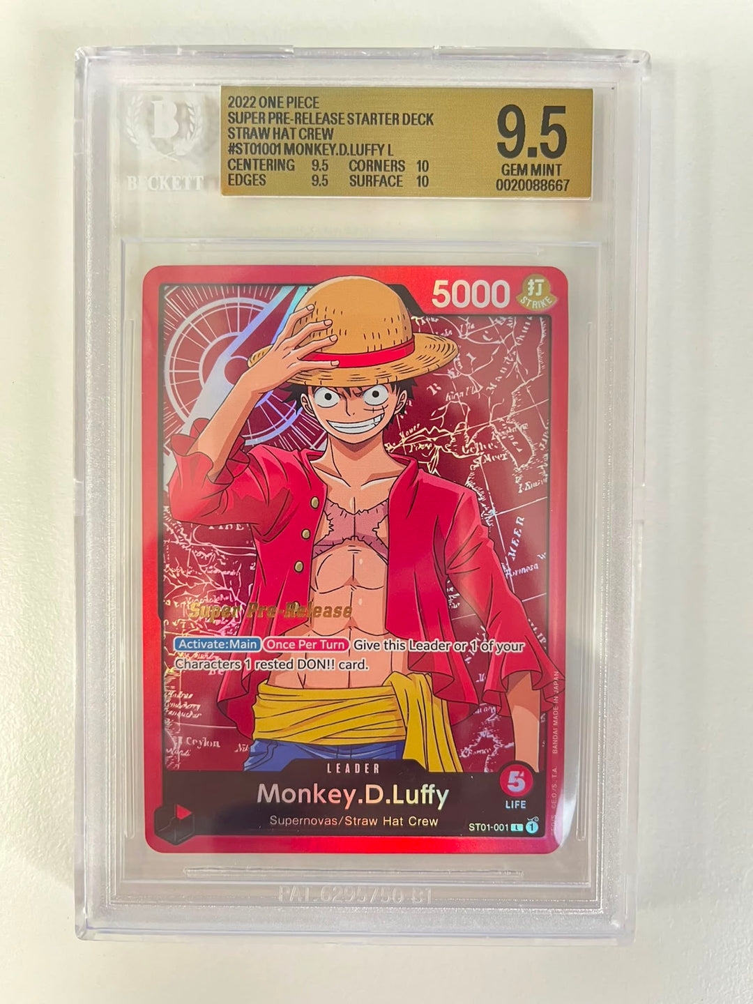 Monkey.D.Luffy Super Pre-Release Leader ST01-001 ENG BGS 9.5