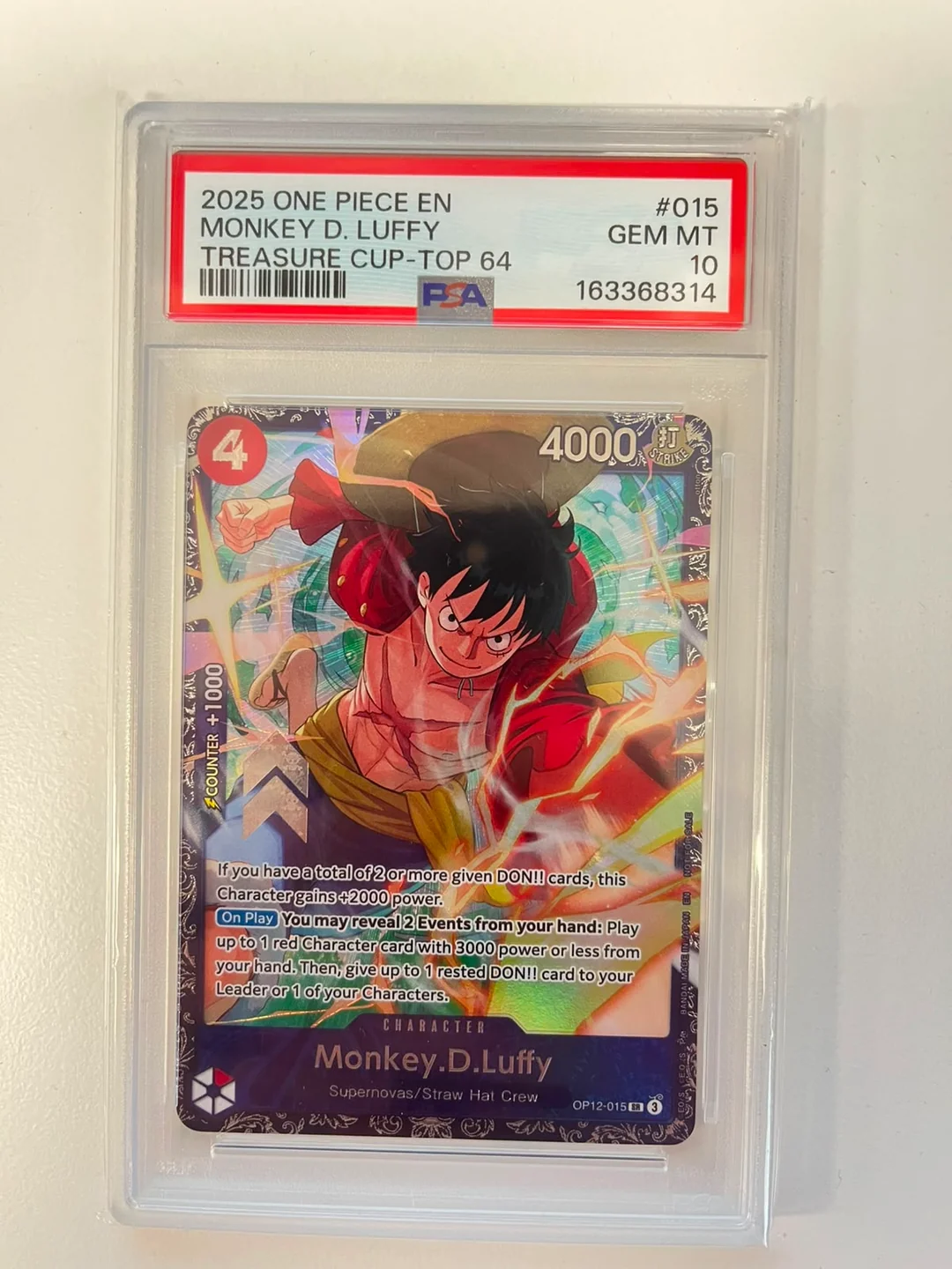 Monkey.D.Luffy Treasure Cup Top 64 Prize OP12-015 ENG PSA 10