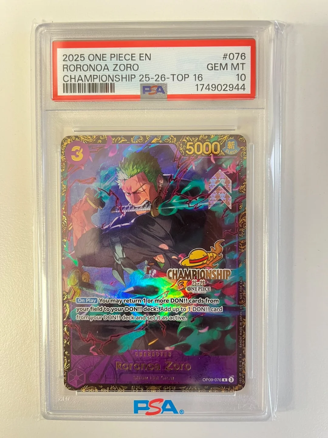 Roronoa Zoro Championship 25-26 Regionals Top 16 Prize OP09-076 ENG PSA 10
