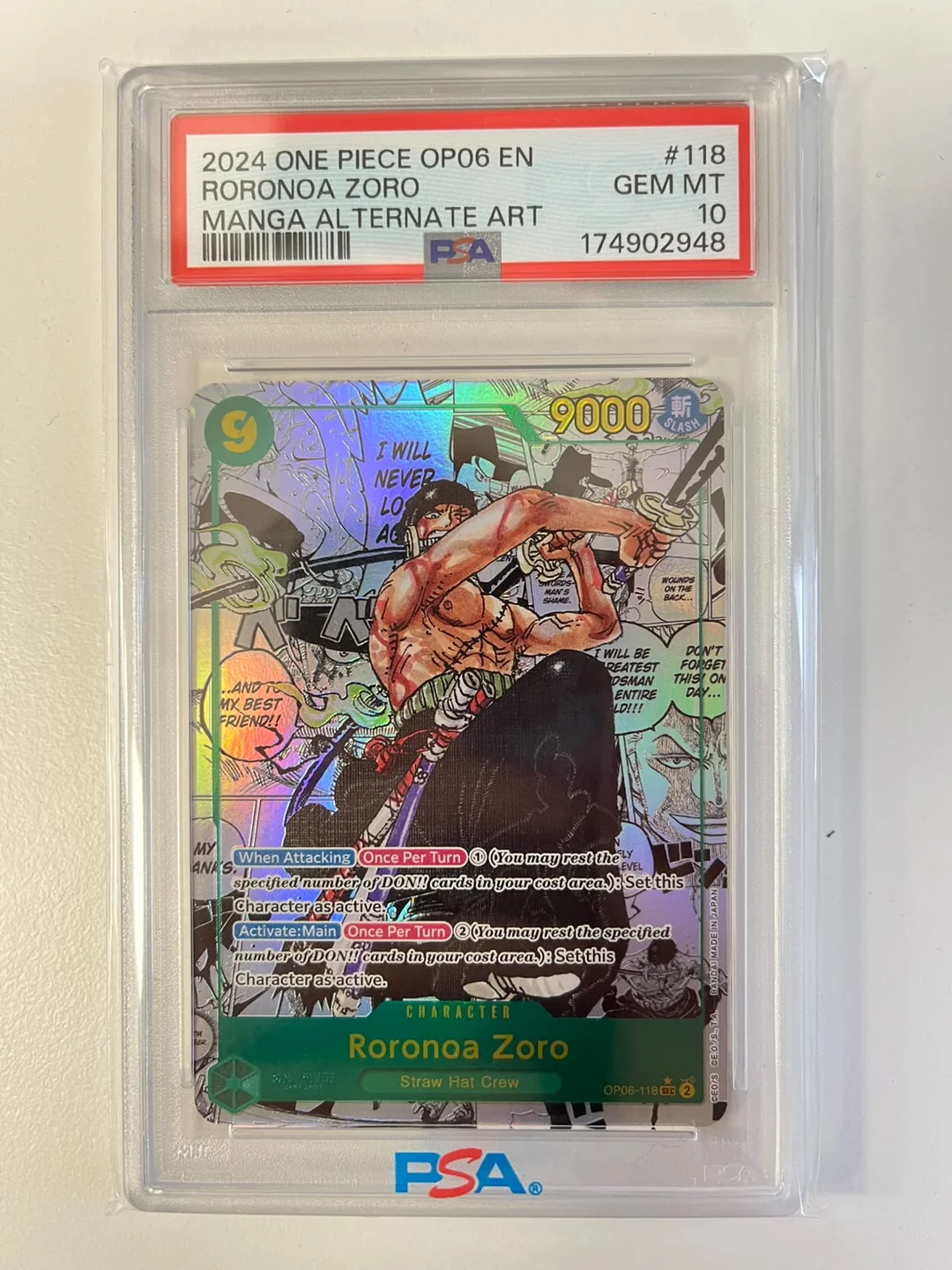 Roronoa Zoro Manga Rare OP06-118 ENG PSA 10