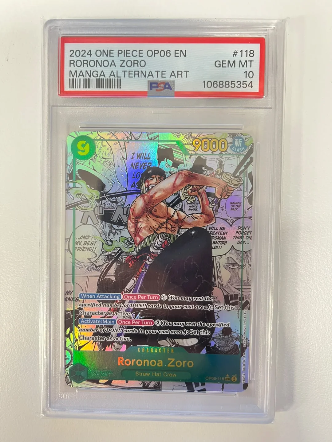 Roronoa Zoro Manga Rare OP06-118 ENG PSA 10