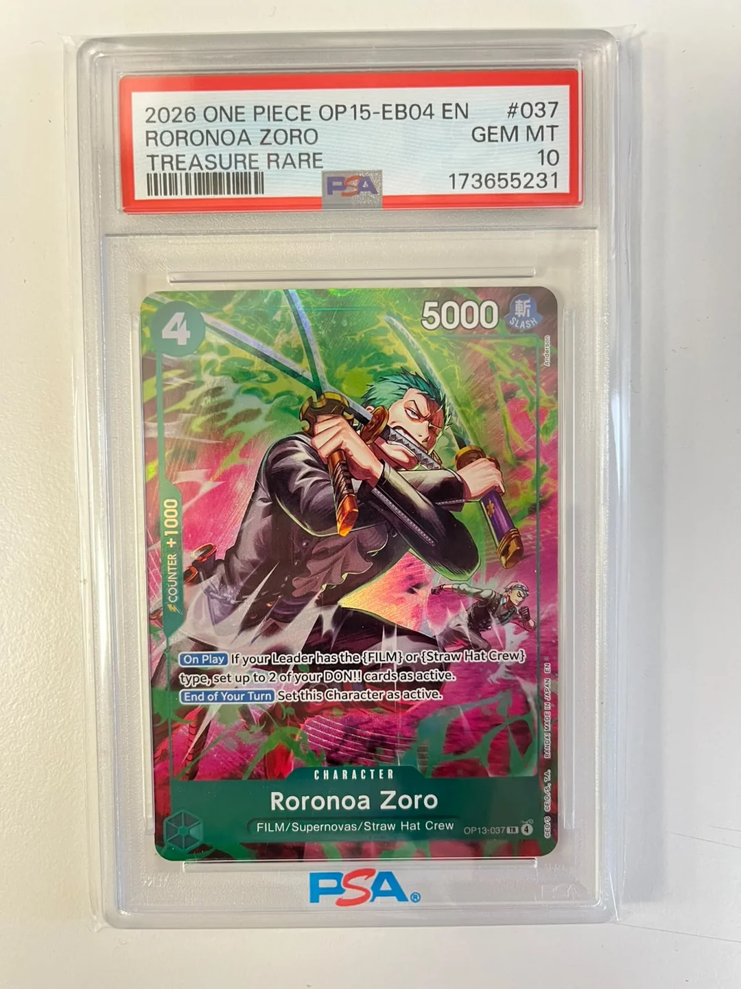 Roronoa Zoro Treasure Rare OP15/OP13-037 ENG PSA 10