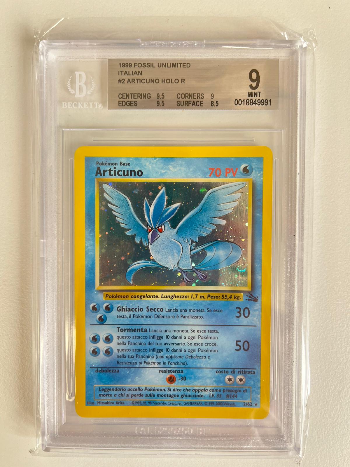 Articuno Fossil Holo Unlimited ITA BGS 9