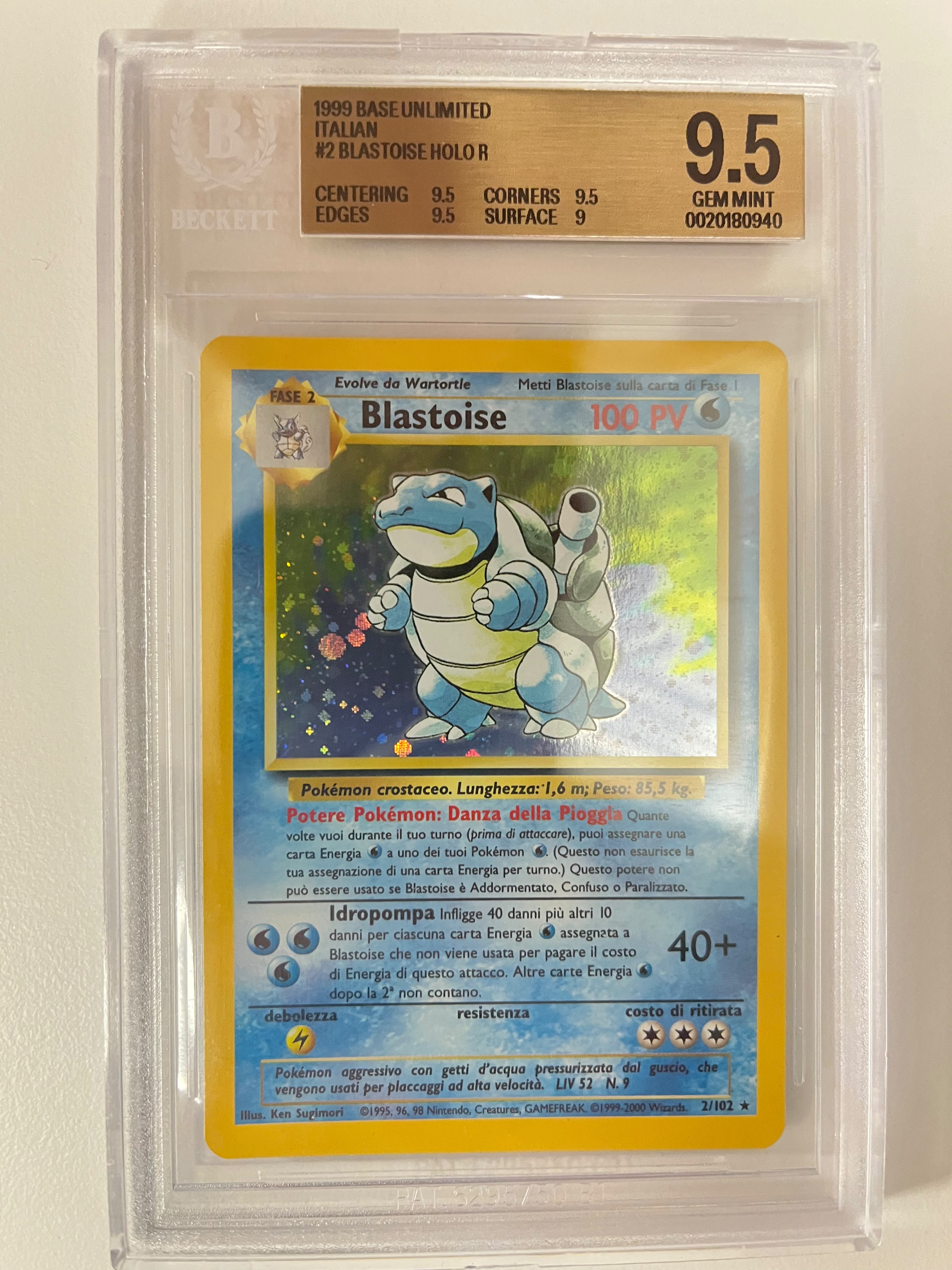 Blastoise Set Base Unlimited ITA BGS 9.5