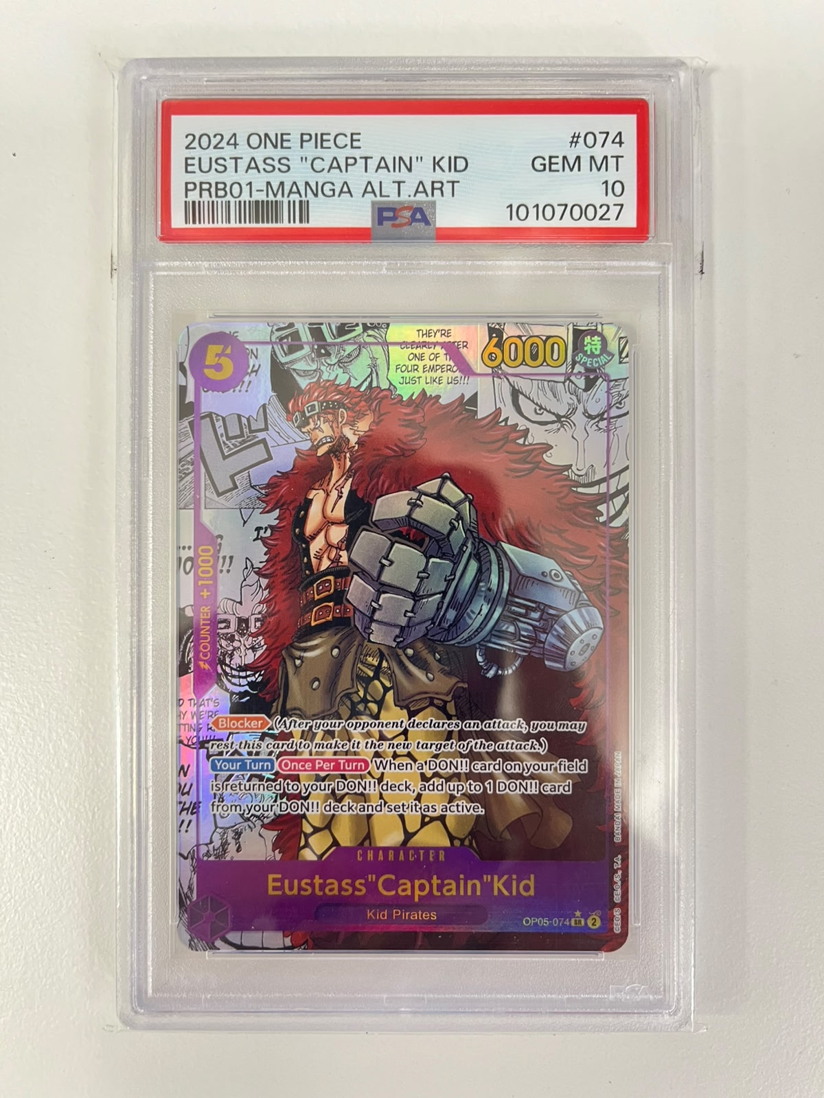 Eustass"Captain"Kid Manga Rare PRB01/OP05-074 ENG PSA 10
