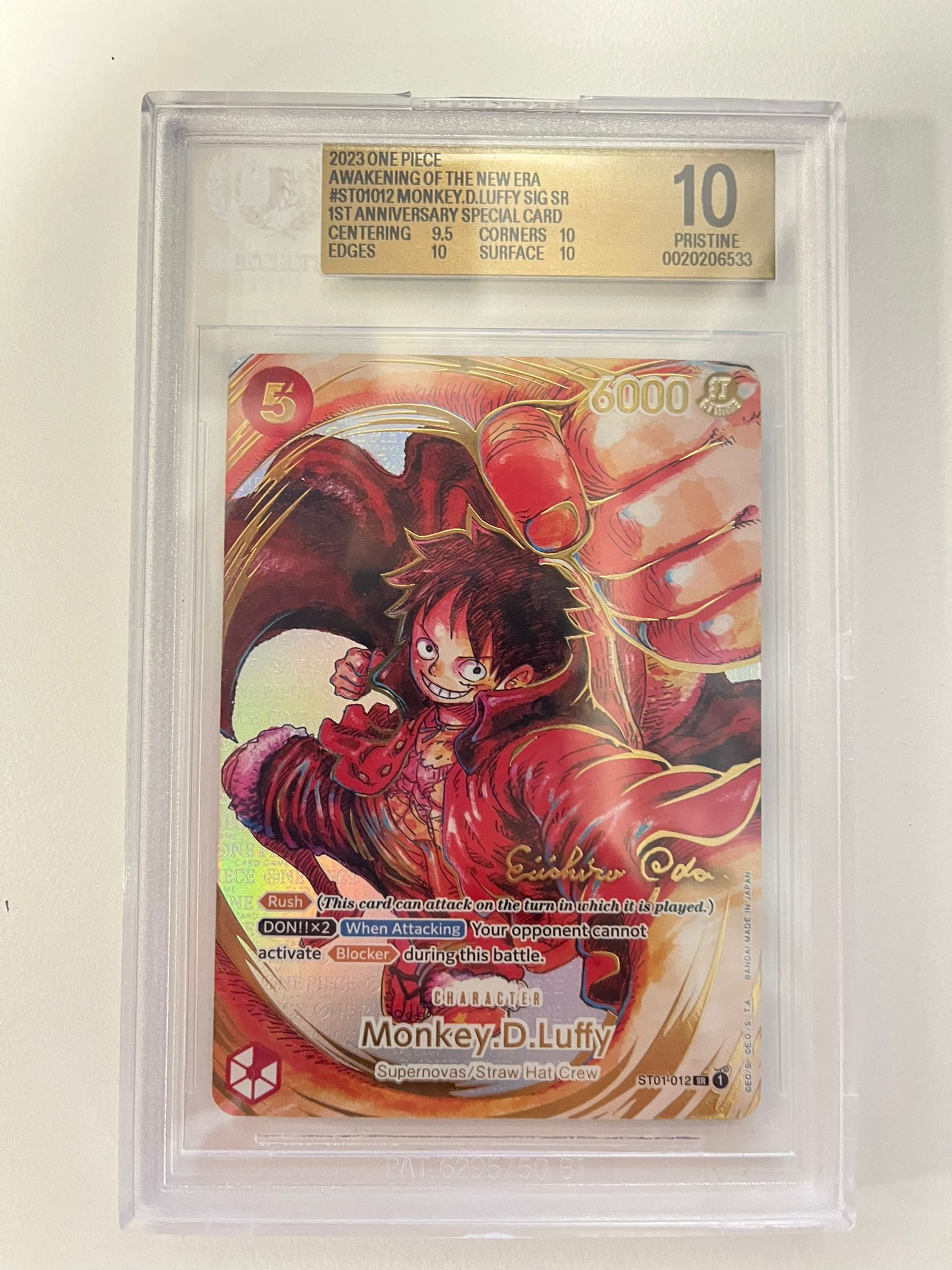 Monkey.D.Luffy 1st Anniversary Special Art Signed ST01-012 ENG BGS 10