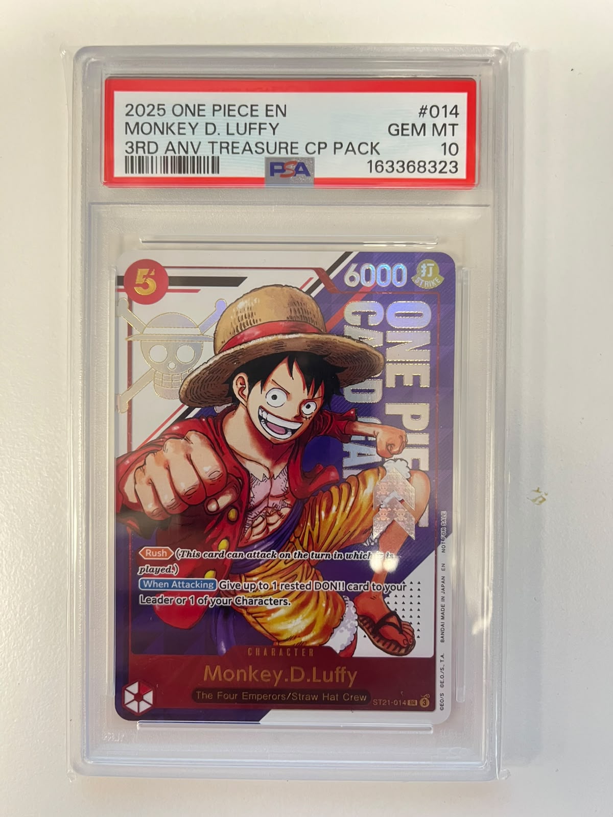 Monkey.D.Luffy 3rd Anniversary Treasure Championship Pack ST21-014 ENG PSA 10
