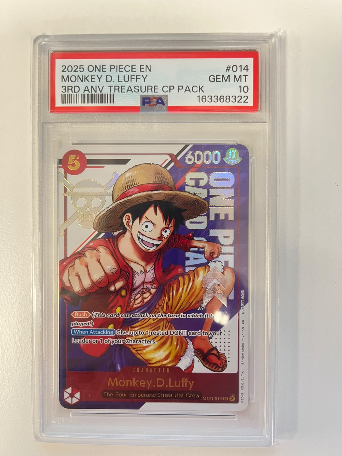 Monkey.D.Luffy 3rd Anniversary Treasure Championship Pack ST21-014 ENG PSA 10