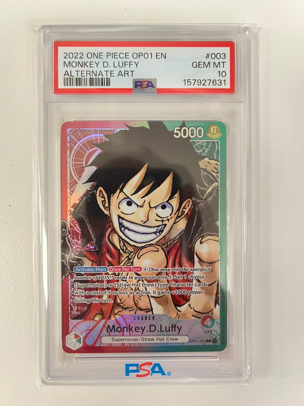 Monkey.D.Luffy Pre-Errata Alt Art OP01-003 ENG PSA 10