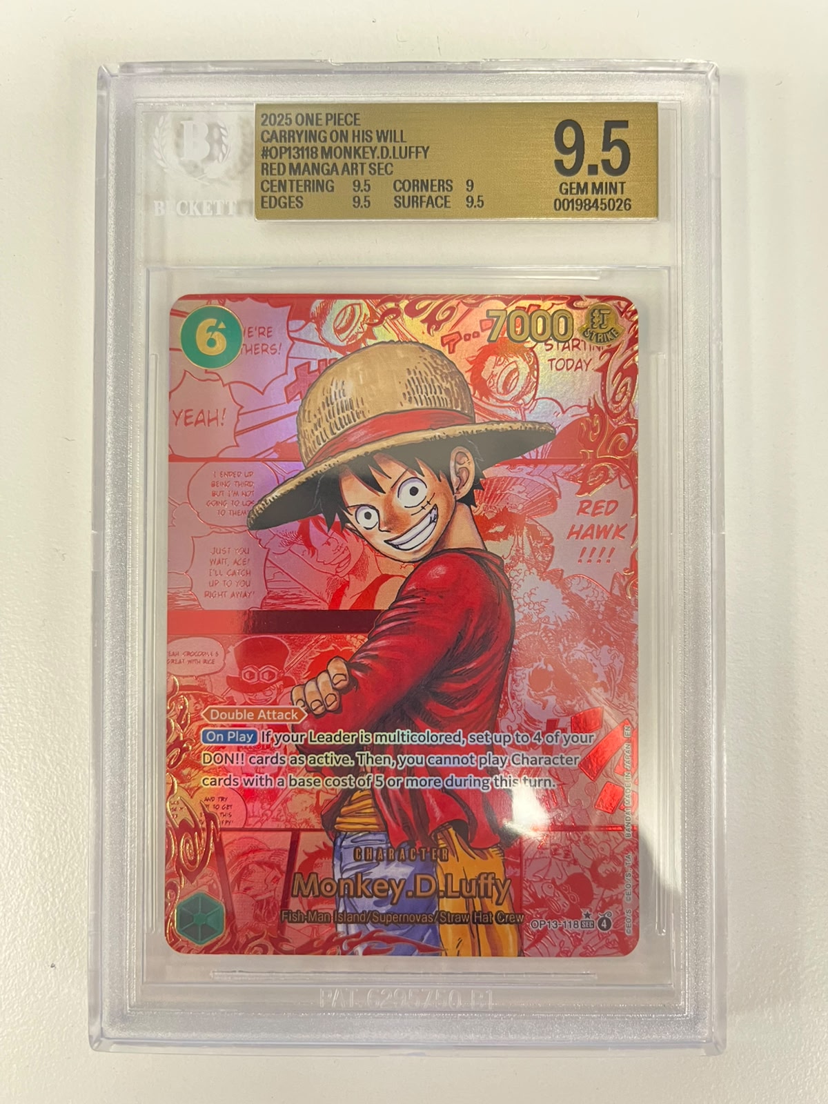 Monkey.D.Luffy Red Manga Rare OP13-118 ENG BGS 9.5