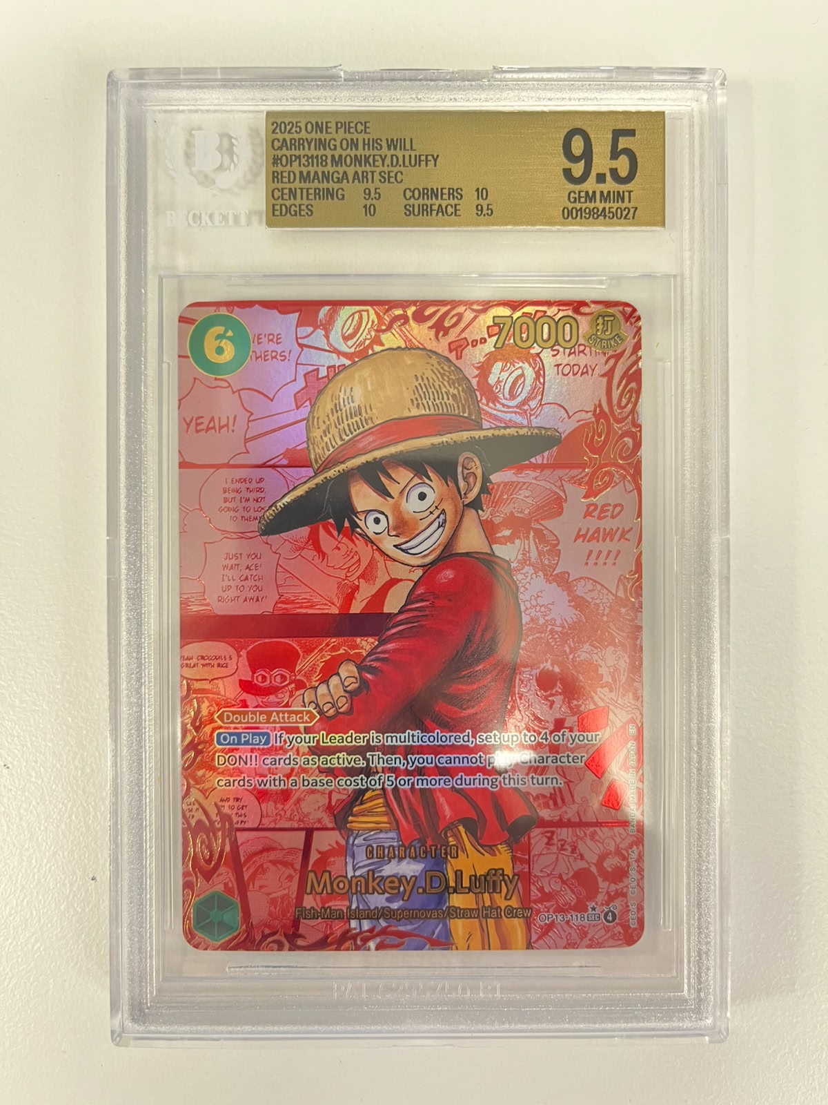 Monkey.D.Luffy Red Manga Rare OP13-118 ENG BGS 9.5