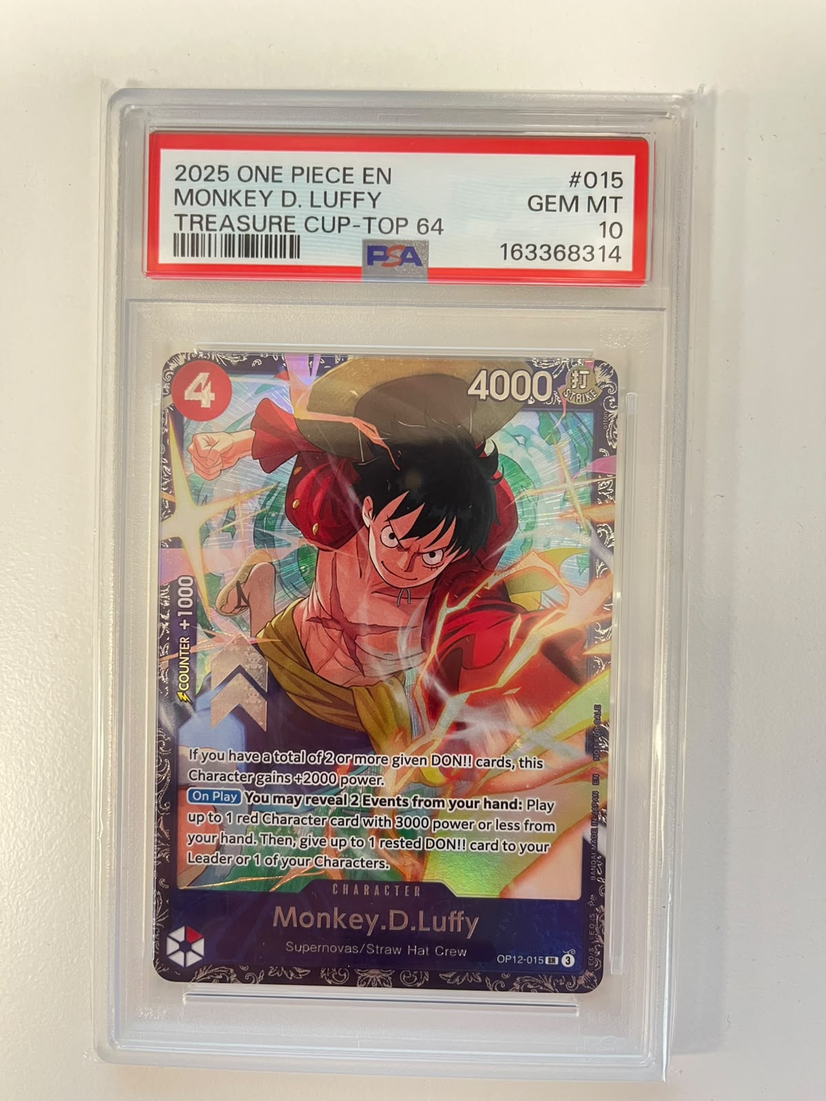 Monkey.D.Luffy Treasure Cup Top 64 Prize OP12-015 ENG PSA 10