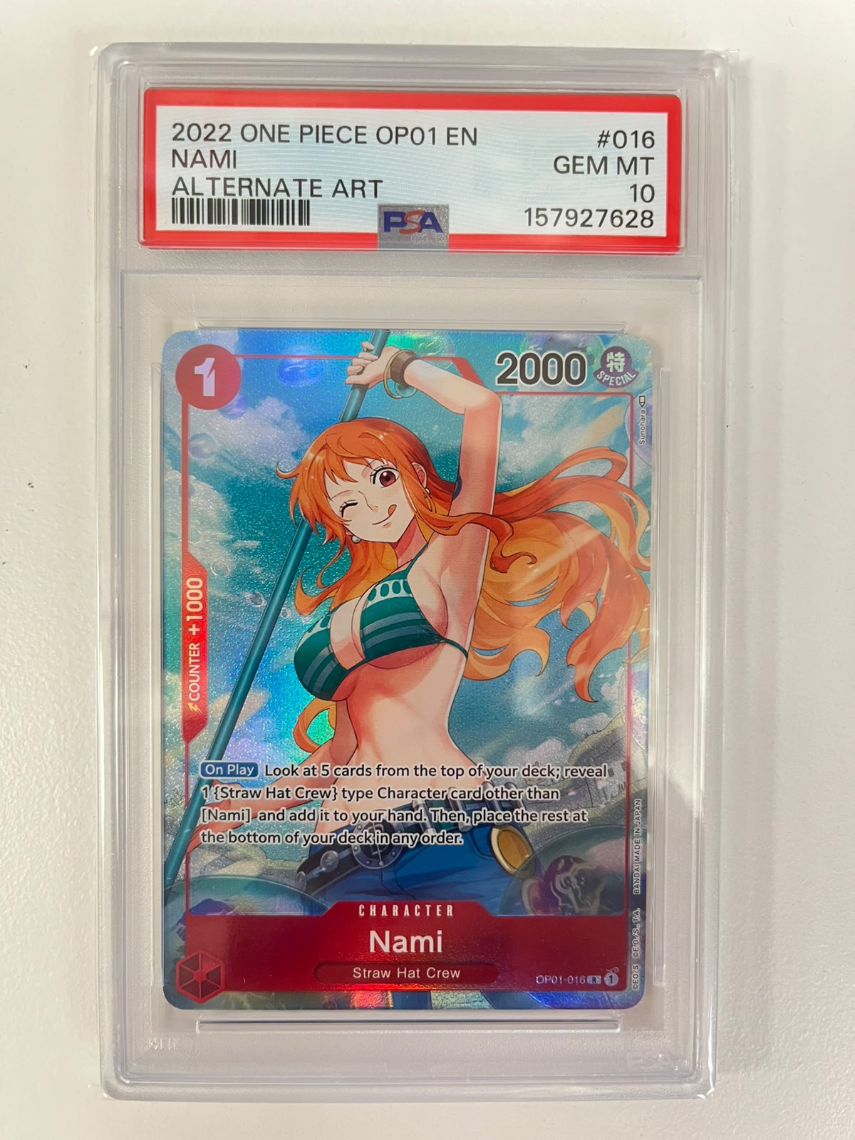 Nami Alpha Pre-Errata Alt Art OP01-016 ENG PSA 10