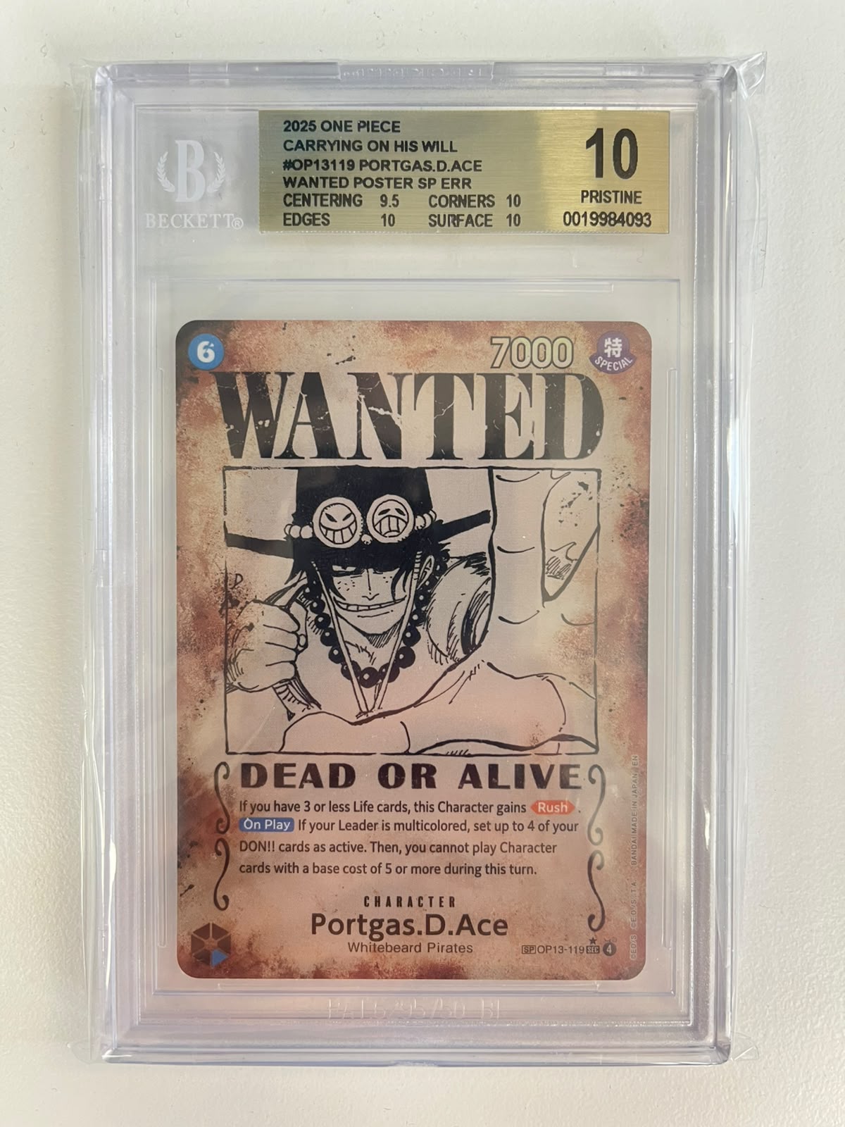 Portgas.D.Ace Error Wanted Rare OP13-119 ENG BGS 10