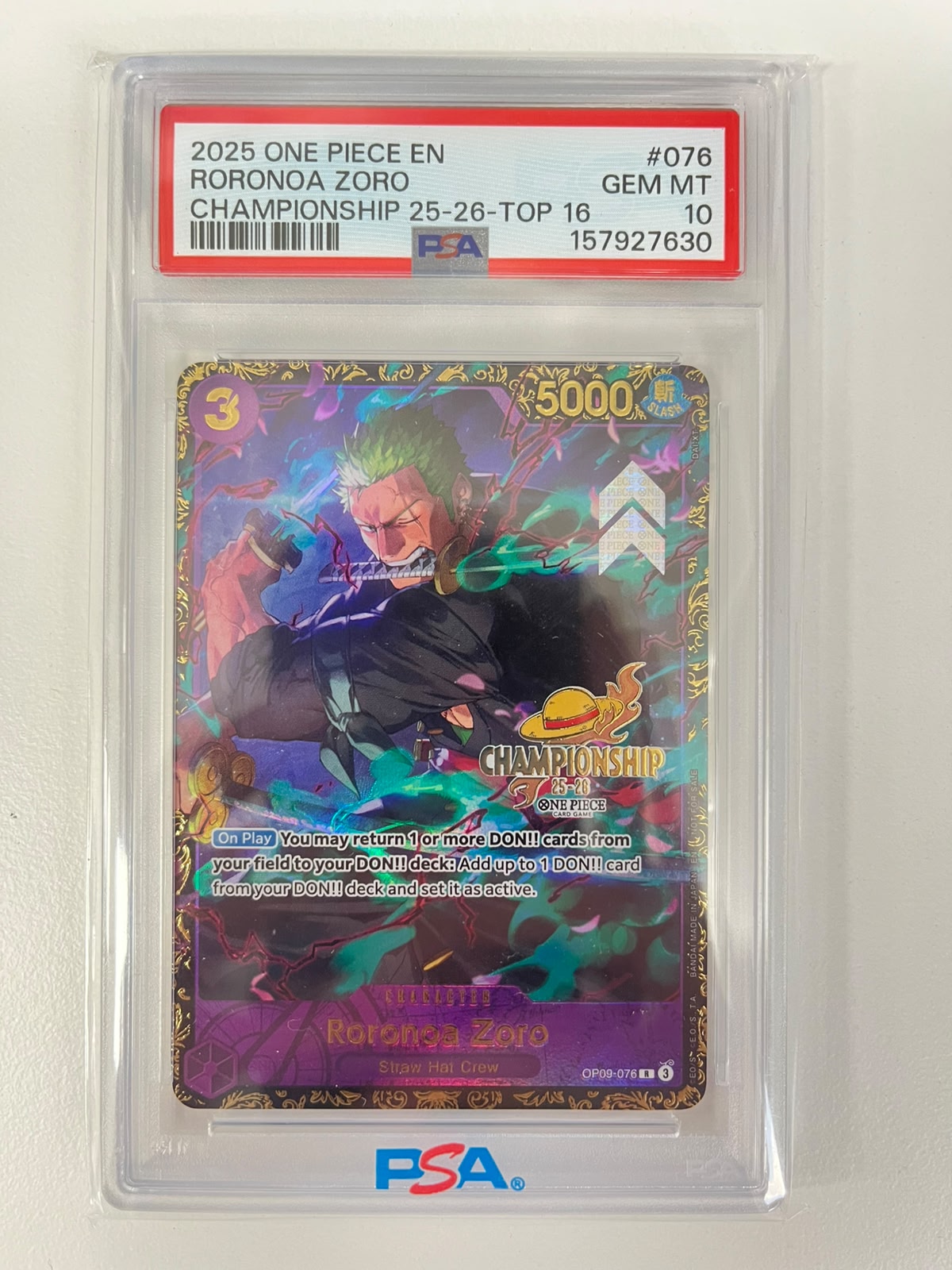 Roronoa Zoro Championship 25-26 Regionals Top 16 Prize OP09-076 ENG PSA 10