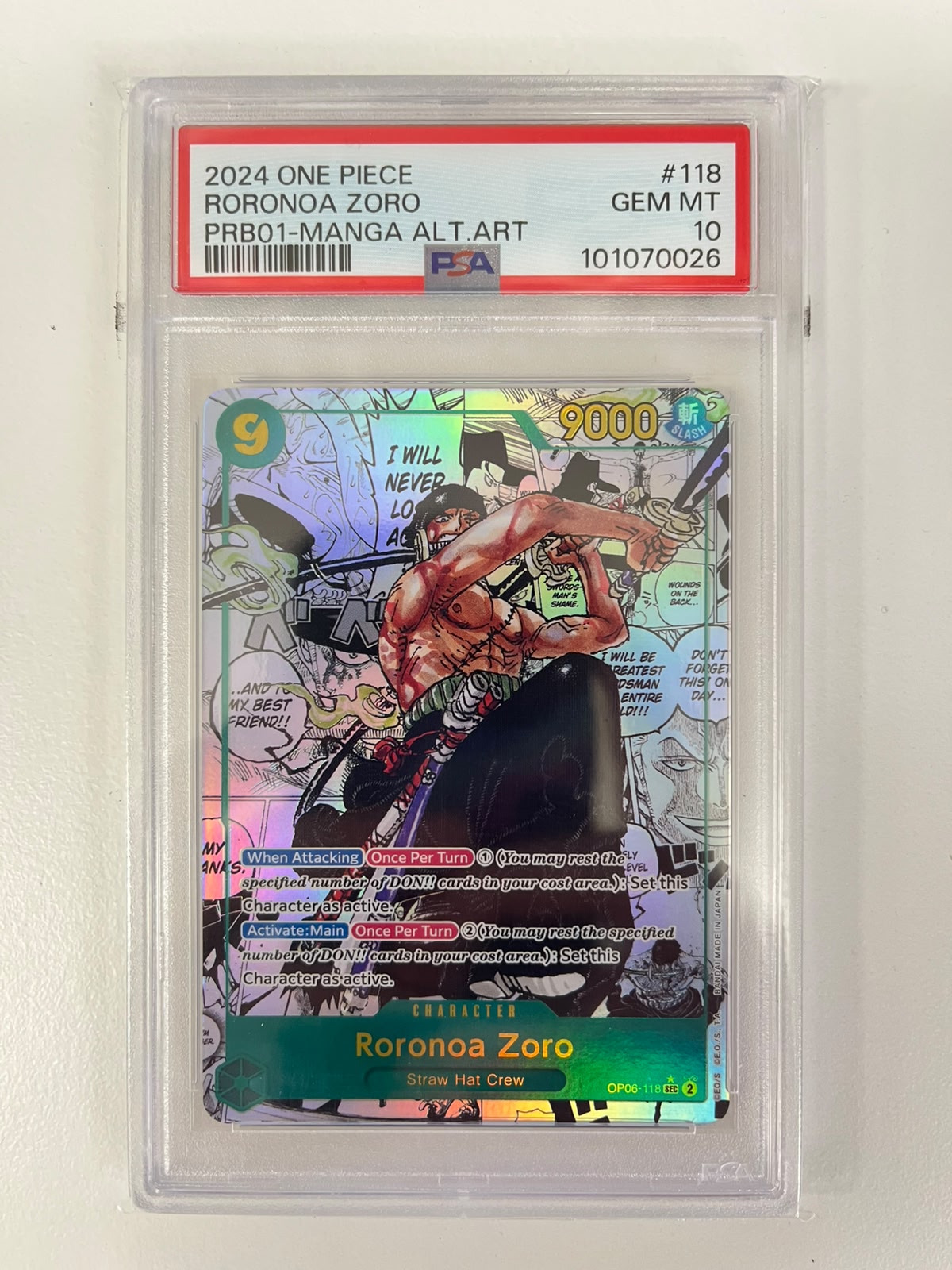 Roronoa Zoro Manga Rare OP06-118 ENG PSA 10