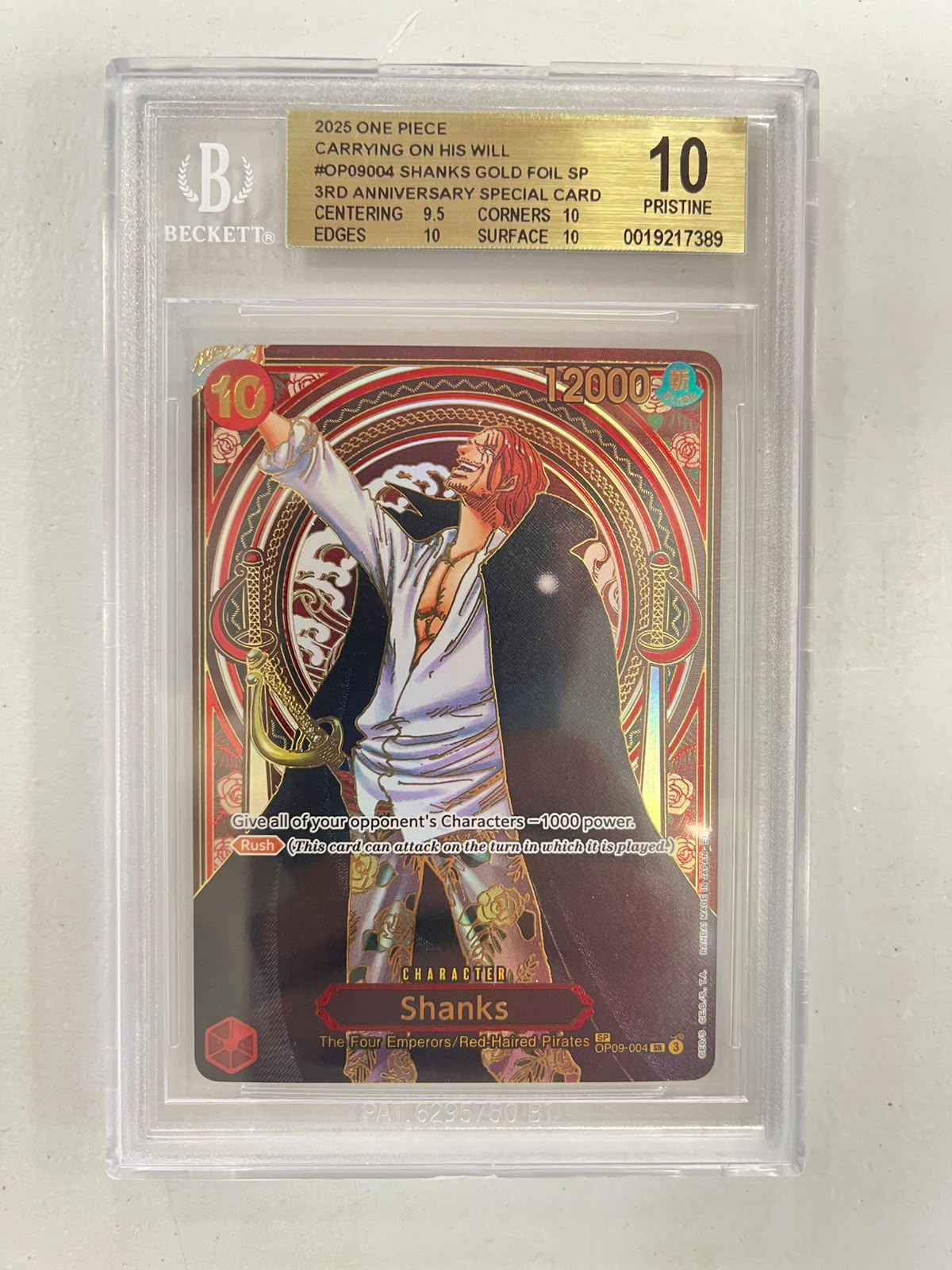 Shanks Gold Anniversary Rare OP13/OP09-004 ENG BGS 10