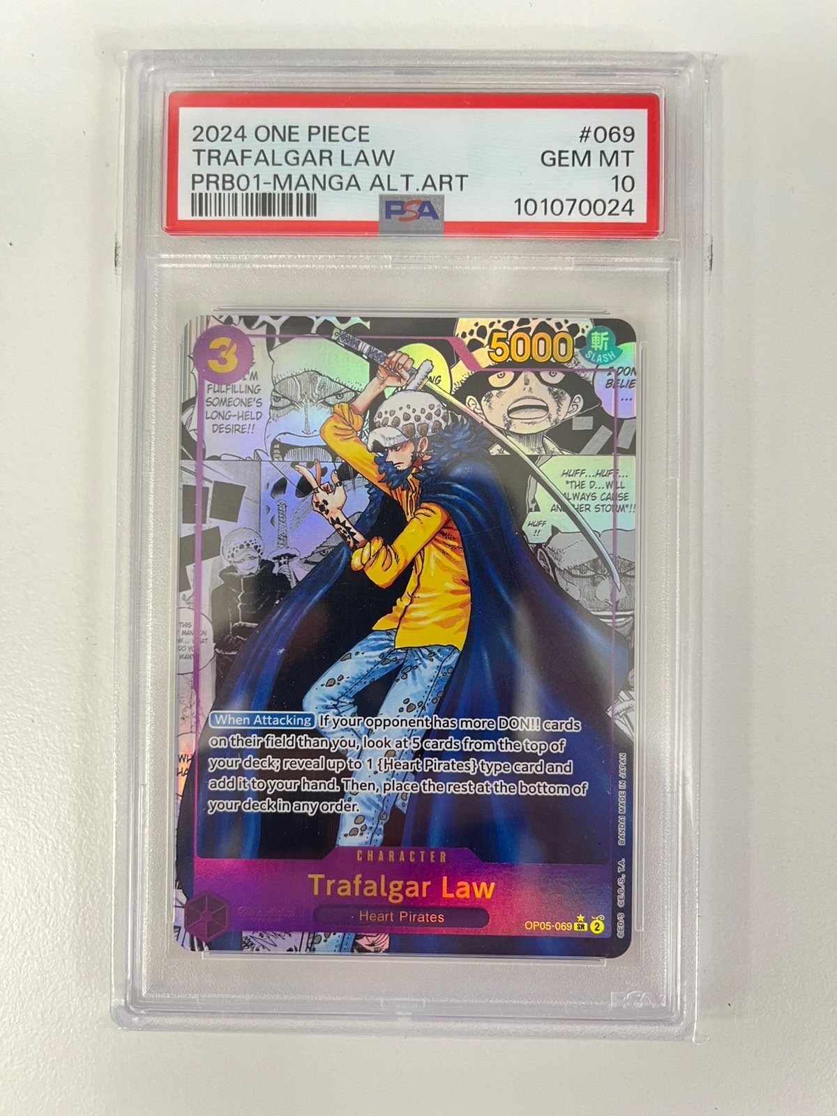 Trafalgar Law Manga Rare PRB01/OP05-069 ENG PSA 10