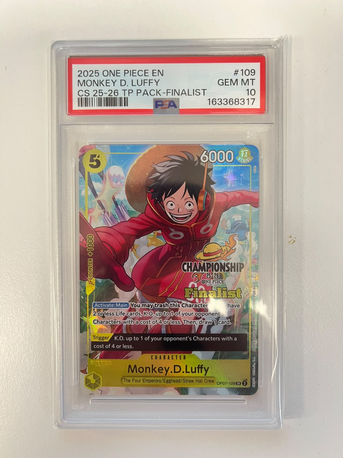 Monkey D. Luffy Championship 25-26 Finalist OP07-109 ENG PSA 10